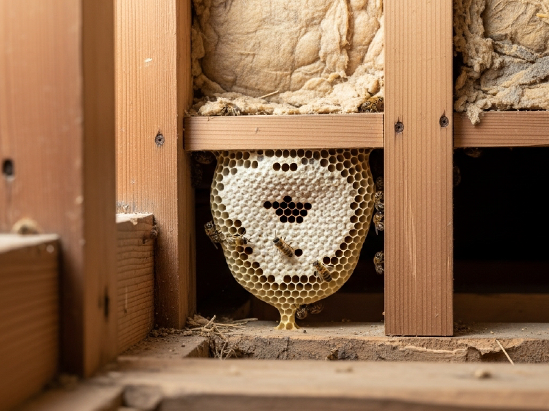 壁内にできたミツバチの巣